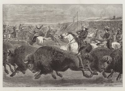 El Lejano Oeste en la Gran Exposición Americana, caza de bisontes y ciervos wapiti de Samuel John Carter
